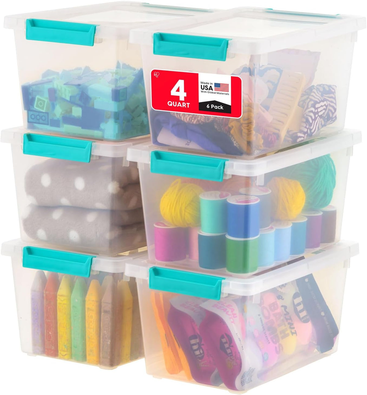 Storage Bins with Lids |Made in USA| 2 Qt - - Clear | Sensory Craft Organizers, Plastic Clip Box Totes, Flat Containers for Organizing Paper, Office, Art & Study Supplies