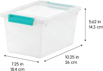 Storage Bins with Lids |Made in USA| 2 Qt - - Clear | Sensory Craft Organizers, Plastic Clip Box Totes, Flat Containers for Organizing Paper, Office, Art & Study Supplies