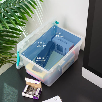 Storage Bins with Lids |Made in USA| 2 Qt - - Clear | Sensory Craft Organizers, Plastic Clip Box Totes, Flat Containers for Organizing Paper, Office, Art & Study Supplies