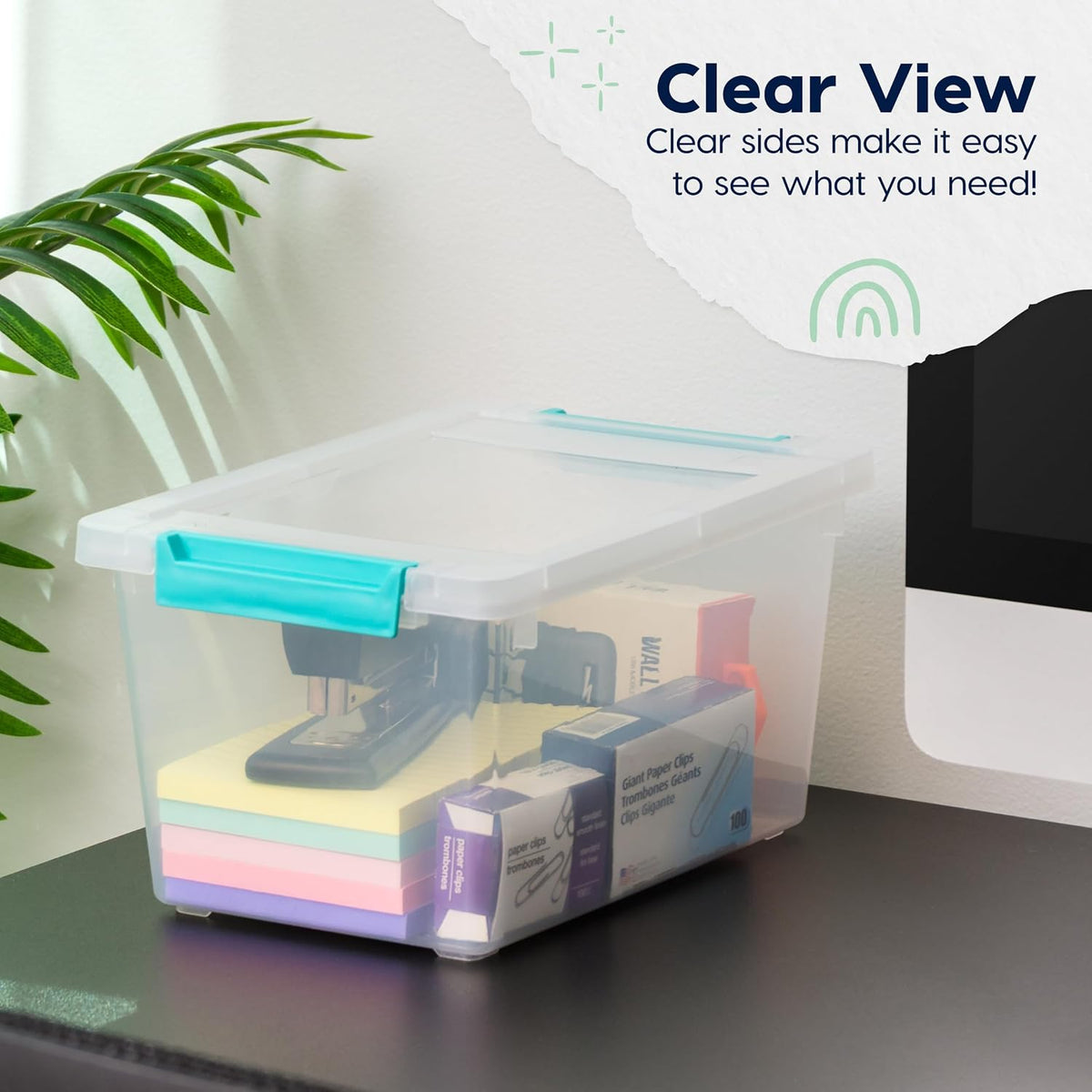 Storage Bins with Lids |Made in USA| 2 Qt - - Clear | Sensory Craft Organizers, Plastic Clip Box Totes, Flat Containers for Organizing Paper, Office, Art & Study Supplies