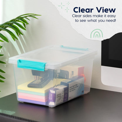 Storage Bins with Lids |Made in USA| 2 Qt - - Clear | Sensory Craft Organizers, Plastic Clip Box Totes, Flat Containers for Organizing Paper, Office, Art & Study Supplies