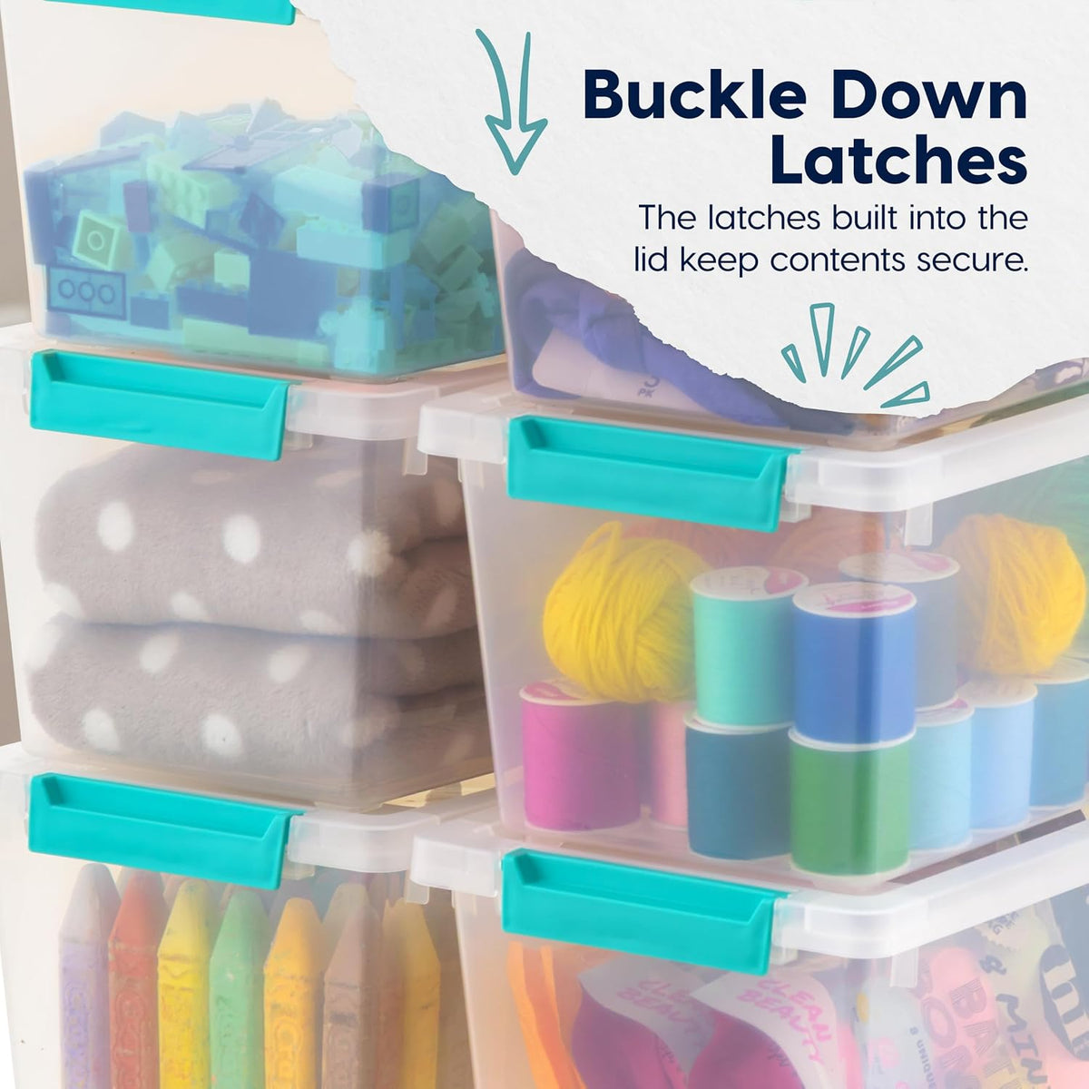 Storage Bins with Lids |Made in USA| 2 Qt - - Clear | Sensory Craft Organizers, Plastic Clip Box Totes, Flat Containers for Organizing Paper, Office, Art & Study Supplies