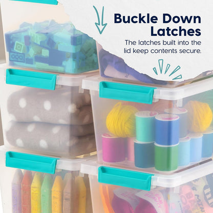 Storage Bins with Lids |Made in USA| 2 Qt - - Clear | Sensory Craft Organizers, Plastic Clip Box Totes, Flat Containers for Organizing Paper, Office, Art & Study Supplies