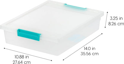 Storage Bins with Lids |Made in USA| 2 Qt - - Clear | Sensory Craft Organizers, Plastic Clip Box Totes, Flat Containers for Organizing Paper, Office, Art & Study Supplies