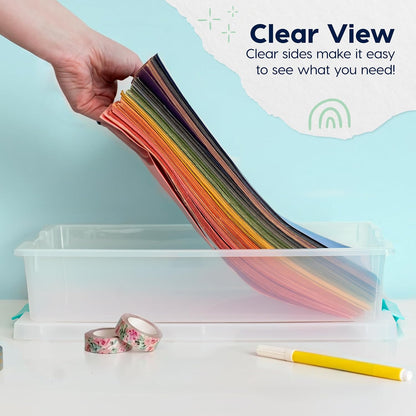 Storage Bins with Lids |Made in USA| 2 Qt - - Clear | Sensory Craft Organizers, Plastic Clip Box Totes, Flat Containers for Organizing Paper, Office, Art & Study Supplies