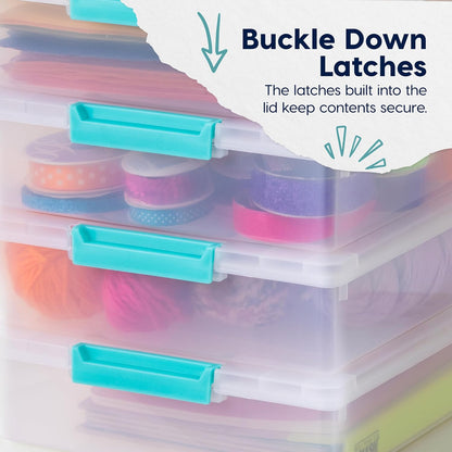 Storage Bins with Lids |Made in USA| 2 Qt - - Clear | Sensory Craft Organizers, Plastic Clip Box Totes, Flat Containers for Organizing Paper, Office, Art & Study Supplies
