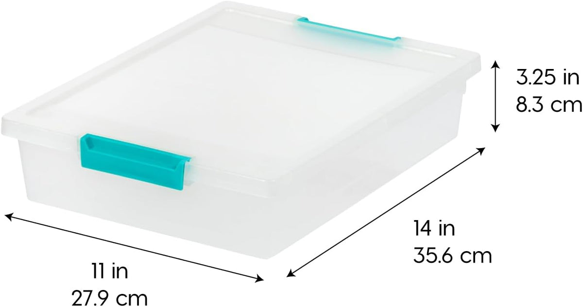 Storage Bins with Lids |Made in USA| 2 Qt - - Clear | Sensory Craft Organizers, Plastic Clip Box Totes, Flat Containers for Organizing Paper, Office, Art & Study Supplies