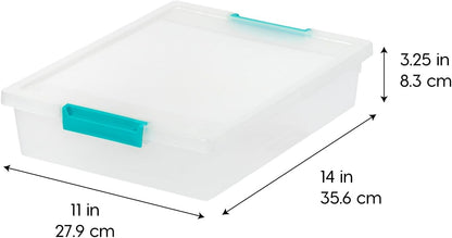 Storage Bins with Lids |Made in USA| 2 Qt - - Clear | Sensory Craft Organizers, Plastic Clip Box Totes, Flat Containers for Organizing Paper, Office, Art & Study Supplies