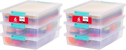 Storage Bins with Lids |Made in USA| 2 Qt - - Clear | Sensory Craft Organizers, Plastic Clip Box Totes, Flat Containers for Organizing Paper, Office, Art & Study Supplies