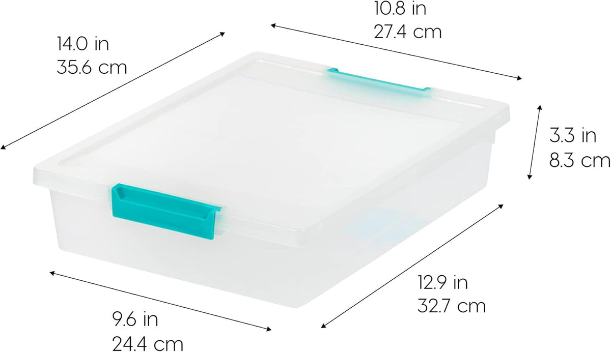 Storage Bins with Lids |Made in USA| 2 Qt - - Clear | Sensory Craft Organizers, Plastic Clip Box Totes, Flat Containers for Organizing Paper, Office, Art & Study Supplies