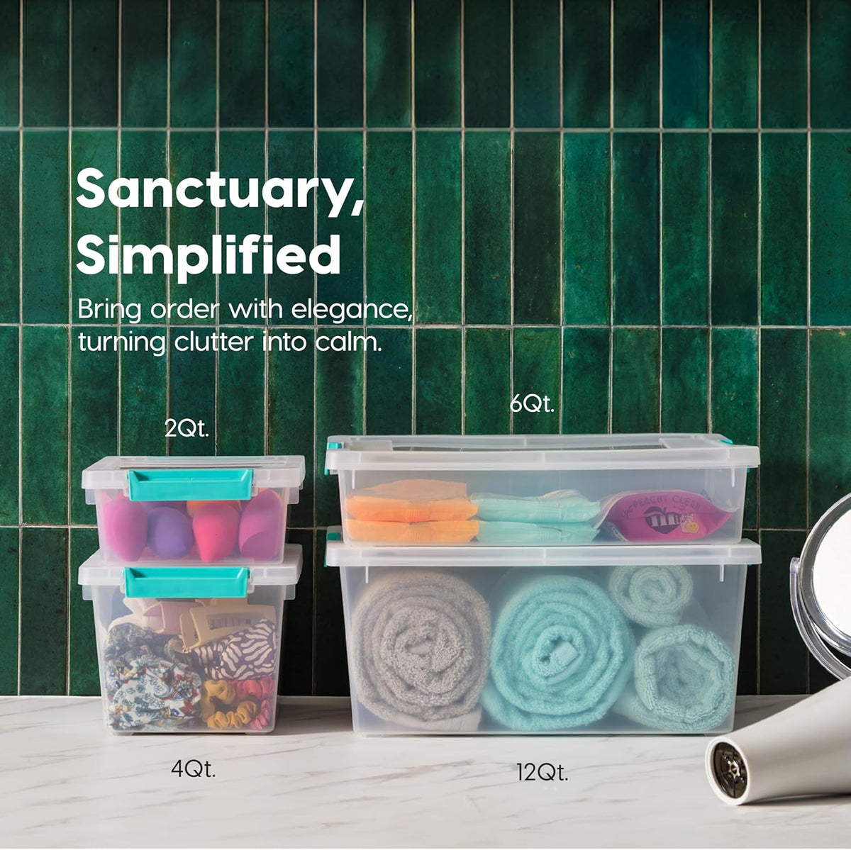 Storage Bins with Lids |Made in USA| 2 Qt - - Clear | Sensory Craft Organizers, Plastic Clip Box Totes, Flat Containers for Organizing Paper, Office, Art & Study Supplies