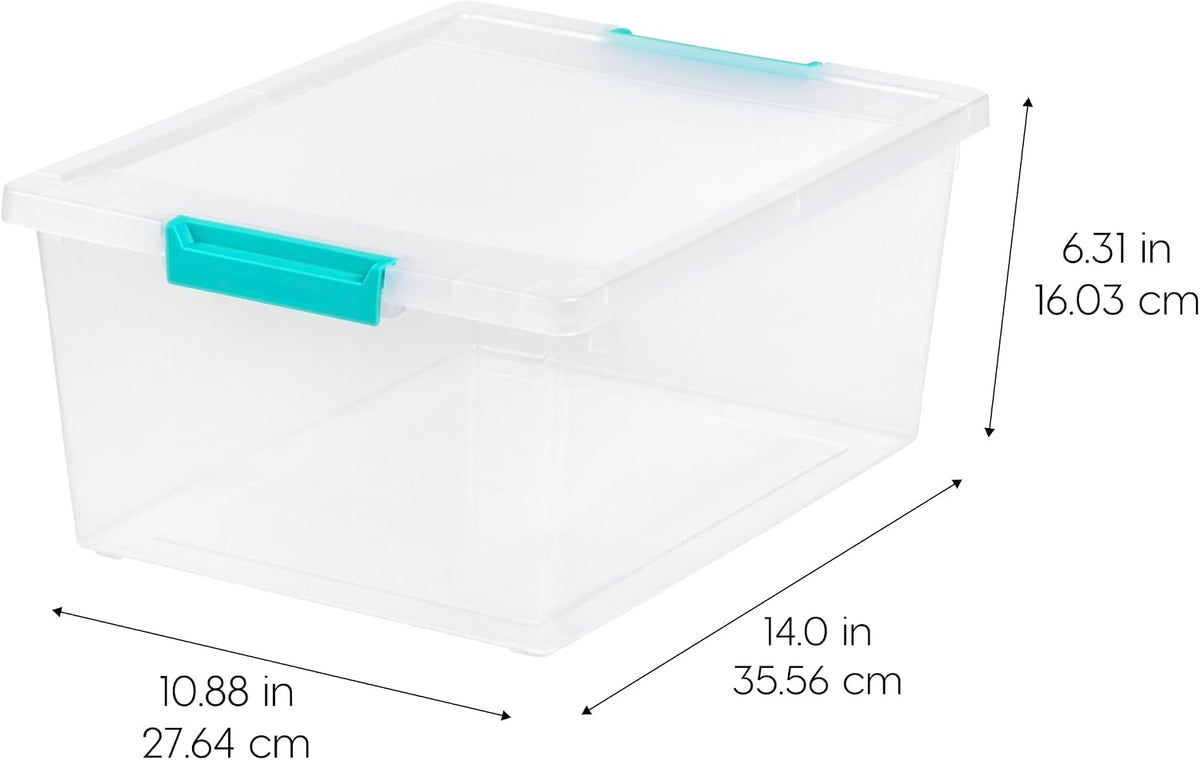 Storage Bins with Lids |Made in USA| 2 Qt - - Clear | Sensory Craft Organizers, Plastic Clip Box Totes, Flat Containers for Organizing Paper, Office, Art & Study Supplies