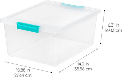 Storage Bins with Lids |Made in USA| 2 Qt - - Clear | Sensory Craft Organizers, Plastic Clip Box Totes, Flat Containers for Organizing Paper, Office, Art & Study Supplies