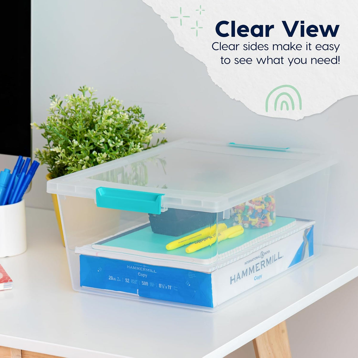 Storage Bins with Lids |Made in USA| 2 Qt - - Clear | Sensory Craft Organizers, Plastic Clip Box Totes, Flat Containers for Organizing Paper, Office, Art & Study Supplies