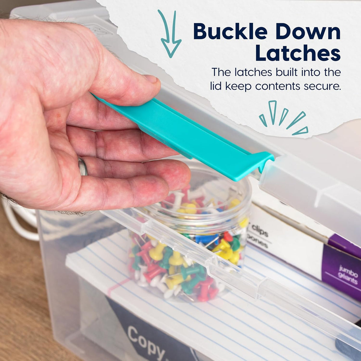 Storage Bins with Lids |Made in USA| 2 Qt - - Clear | Sensory Craft Organizers, Plastic Clip Box Totes, Flat Containers for Organizing Paper, Office, Art & Study Supplies
