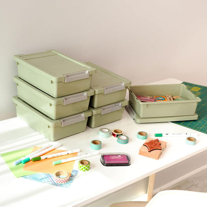 Storage Bins with Lids |Made in USA| 2 Qt - - Clear | Sensory Craft Organizers, Plastic Clip Box Totes, Flat Containers for Organizing Paper, Office, Art & Study Supplies