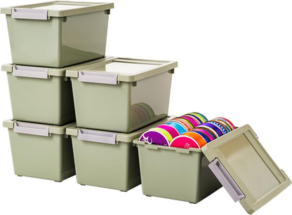 Storage Bins with Lids |Made in USA| 2 Qt - - Clear | Sensory Craft Organizers, Plastic Clip Box Totes, Flat Containers for Organizing Paper, Office, Art & Study Supplies