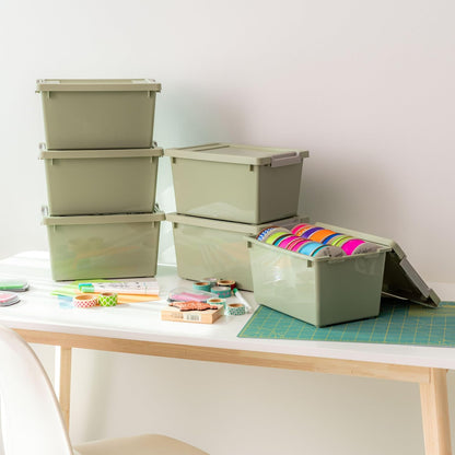 Storage Bins with Lids |Made in USA| 2 Qt - - Clear | Sensory Craft Organizers, Plastic Clip Box Totes, Flat Containers for Organizing Paper, Office, Art & Study Supplies
