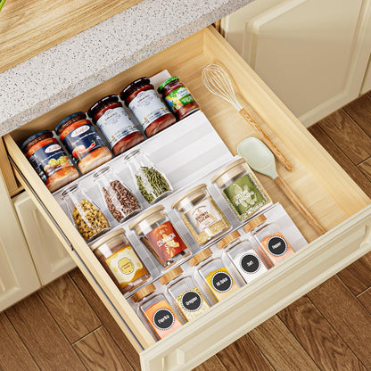 Spice Drawer Organizer, Expandable Acrylic Seasoning Rack (13" to 26") with Anti-Slip Mat, Kitchen Spice Rack Holds up to 56 Jars (Jars Not Included)