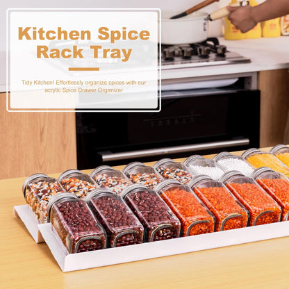 Spice Drawer Organizer, Expandable Acrylic Seasoning Rack (13" to 26") with Anti-Slip Mat, Kitchen Spice Rack Holds up to 56 Jars (Jars Not Included)