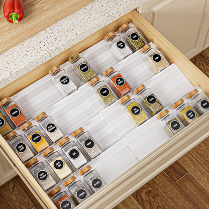 Spice Drawer Organizer, Expandable Acrylic Seasoning Rack (13" to 26") with Anti-Slip Mat, Kitchen Spice Rack Holds up to 56 Jars (Jars Not Included)