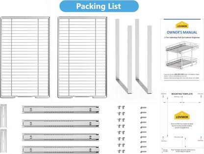 Individual Pull Out Cabinet Organizer, 2 Tier Slide Out Cabinet Drawers, Pots and Pans Organizer and Storage Pantry Shelf for Kitchen (17" W x 21" D)