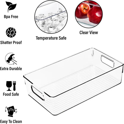 Clear Plastic Storage Bins, Pantry Organizers and Storage, Kitchen Organization and Storage Containers Bins for Organizing, Fridge, Freezer, Bathroom, Pantries, Medicine Cabinet Organizer Bin