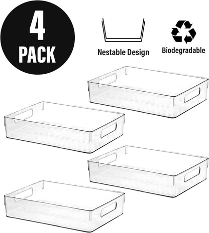Clear Plastic Storage Bins, Pantry Organizers and Storage, Kitchen Organization and Storage Containers Bins for Organizing, Fridge, Freezer, Bathroom, Pantries, Medicine Cabinet Organizer Bin