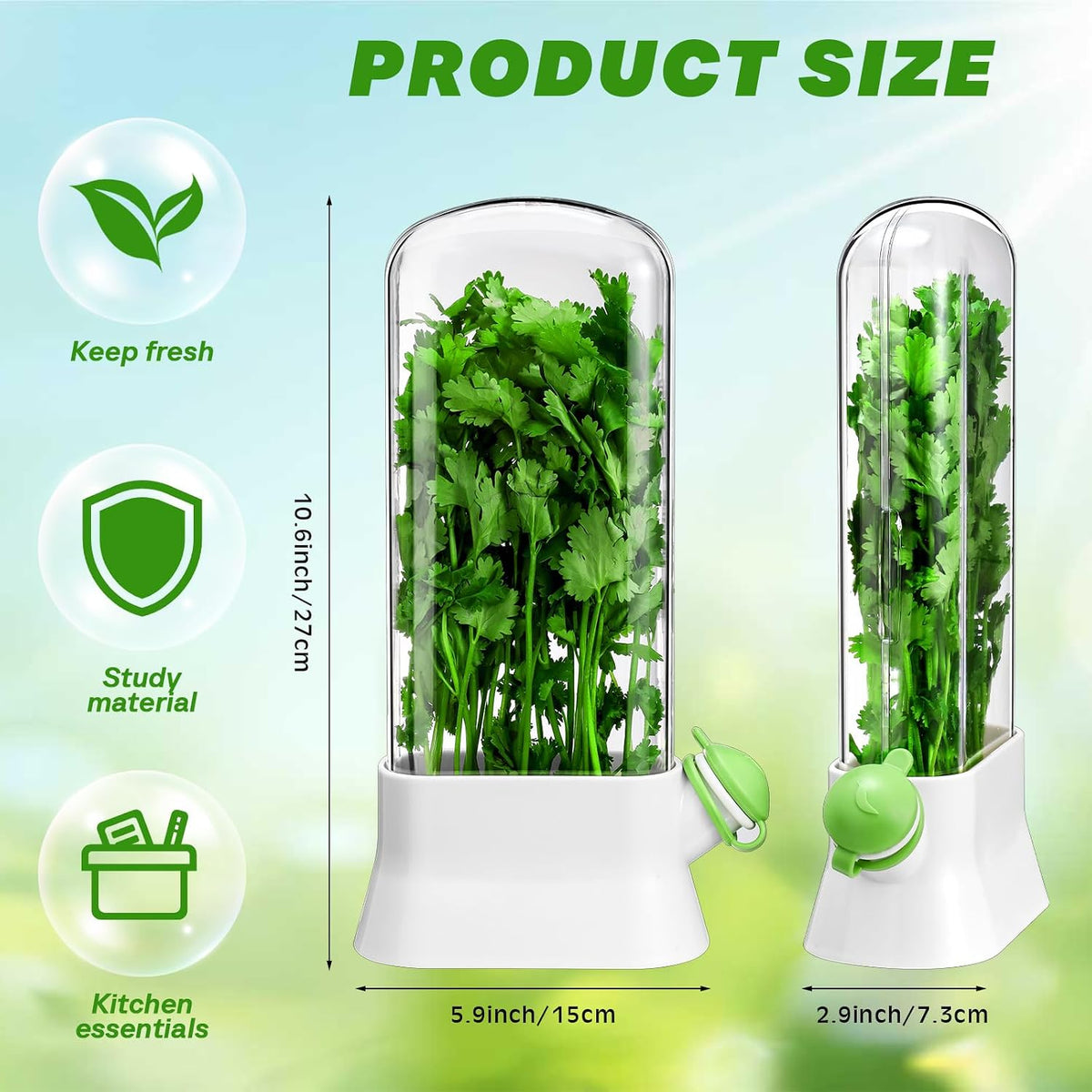 2 Pieces Herb Saver for Refrigerator Fresh Herb Keeper Cilantro Container for Fridge Saver Pod for Cilantro, Parsley, Asparagus, Keeps Vegetables for 2-3 Weeks(White)