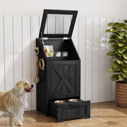 Dog Feeding Station with Storage Cabinet & 2 Elevated Bowls,Black