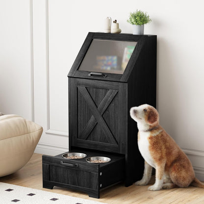 Dog Feeding Station with Storage Cabinet & 2 Elevated Bowls,Black
