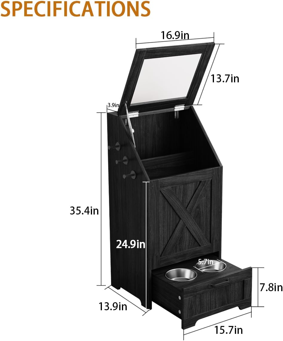 Dog Feeding Station with Storage Cabinet & 2 Elevated Bowls,Black