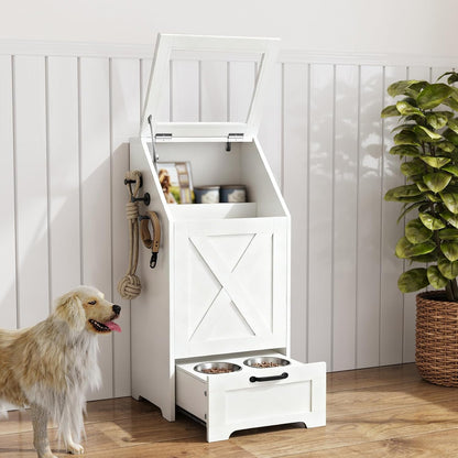 Dog Feeding Station with Storage Cabinet & 2 Elevated Bowls,Black