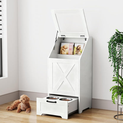 Dog Feeding Station with Storage Cabinet & 2 Elevated Bowls,Black