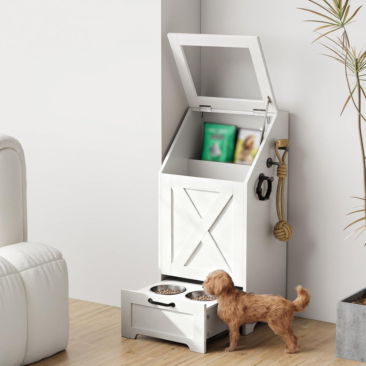 Dog Feeding Station with Storage Cabinet & 2 Elevated Bowls,Black