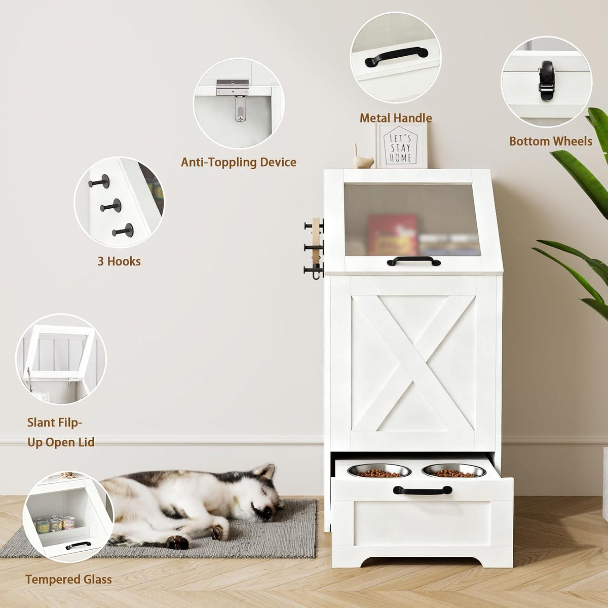 Dog Feeding Station with Storage Cabinet & 2 Elevated Bowls,Black
