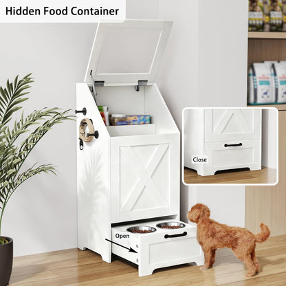 Dog Feeding Station with Storage Cabinet & 2 Elevated Bowls,Black