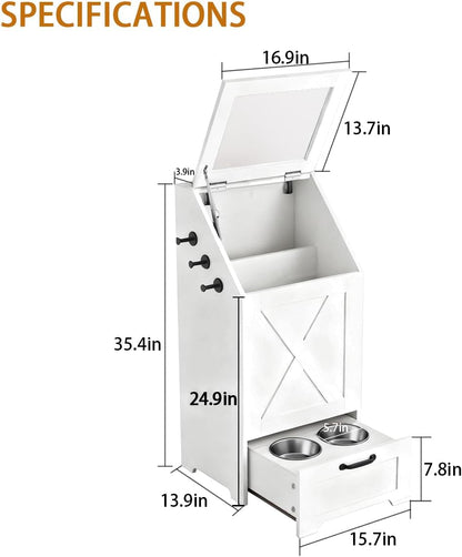 Dog Feeding Station with Storage Cabinet & 2 Elevated Bowls,Black