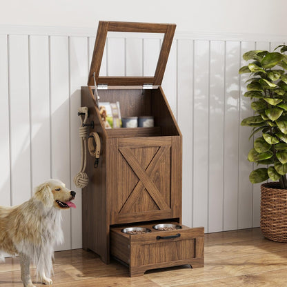 Dog Feeding Station with Storage Cabinet & 2 Elevated Bowls,Black