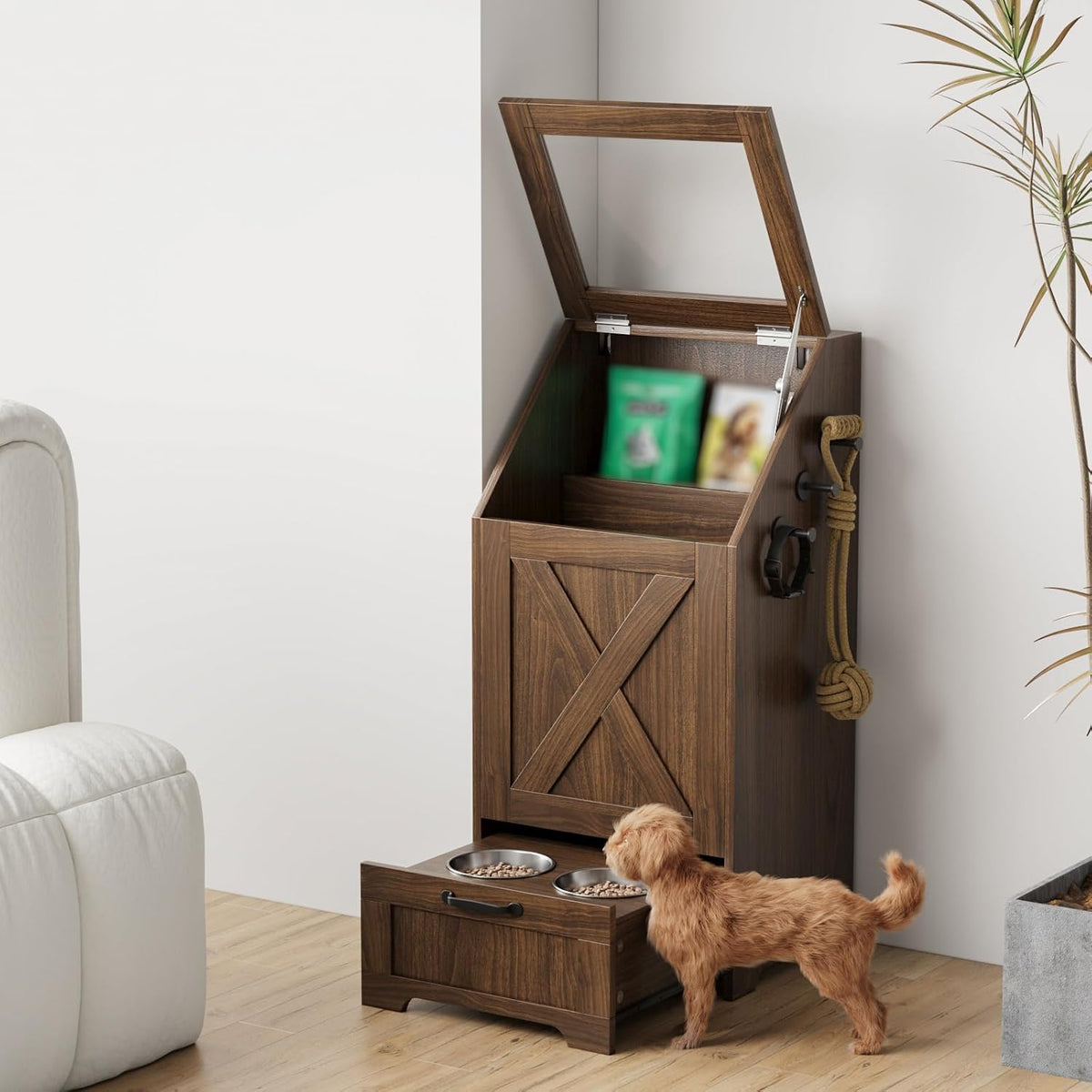 Dog Feeding Station with Storage Cabinet & 2 Elevated Bowls,Black