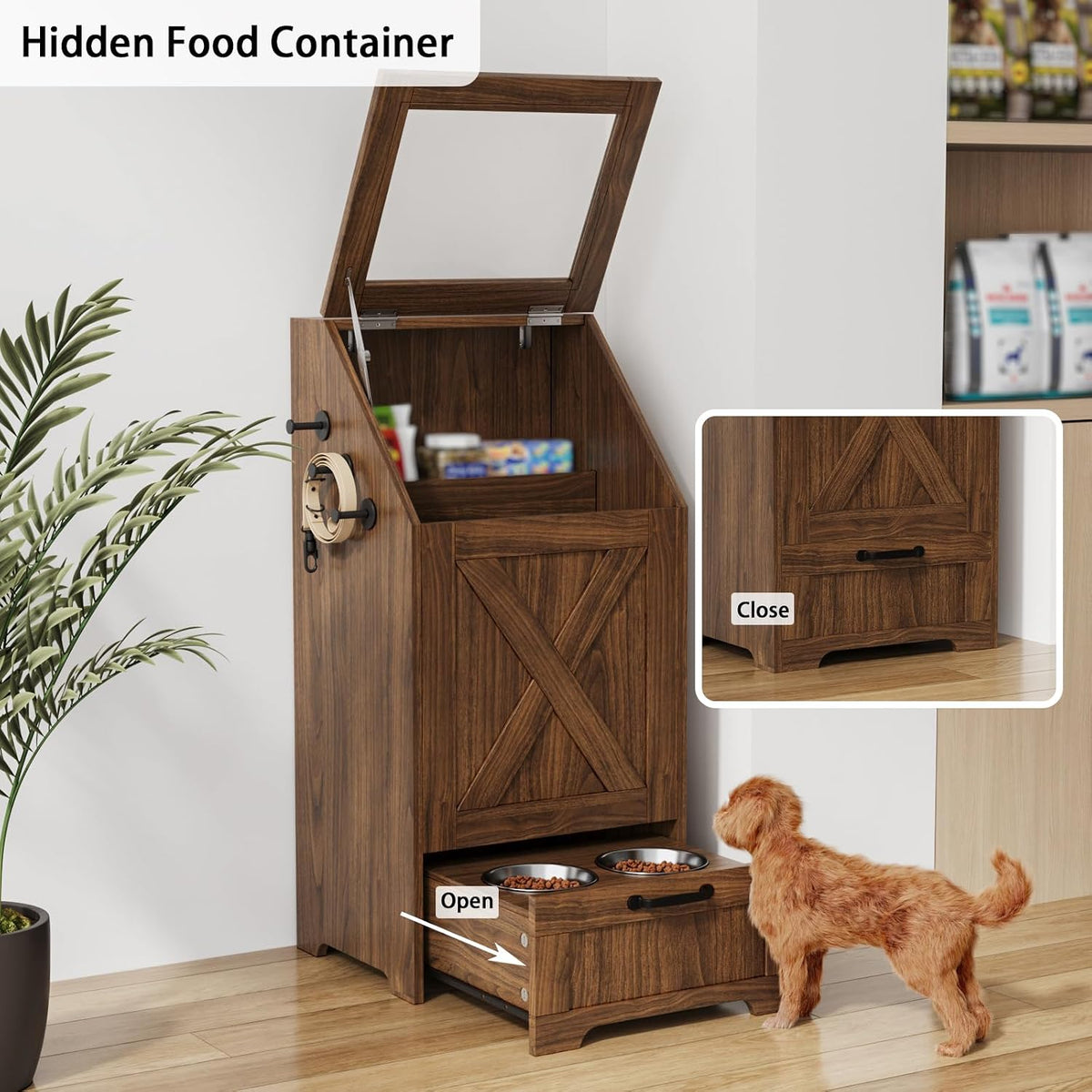 Dog Feeding Station with Storage Cabinet & 2 Elevated Bowls,Black