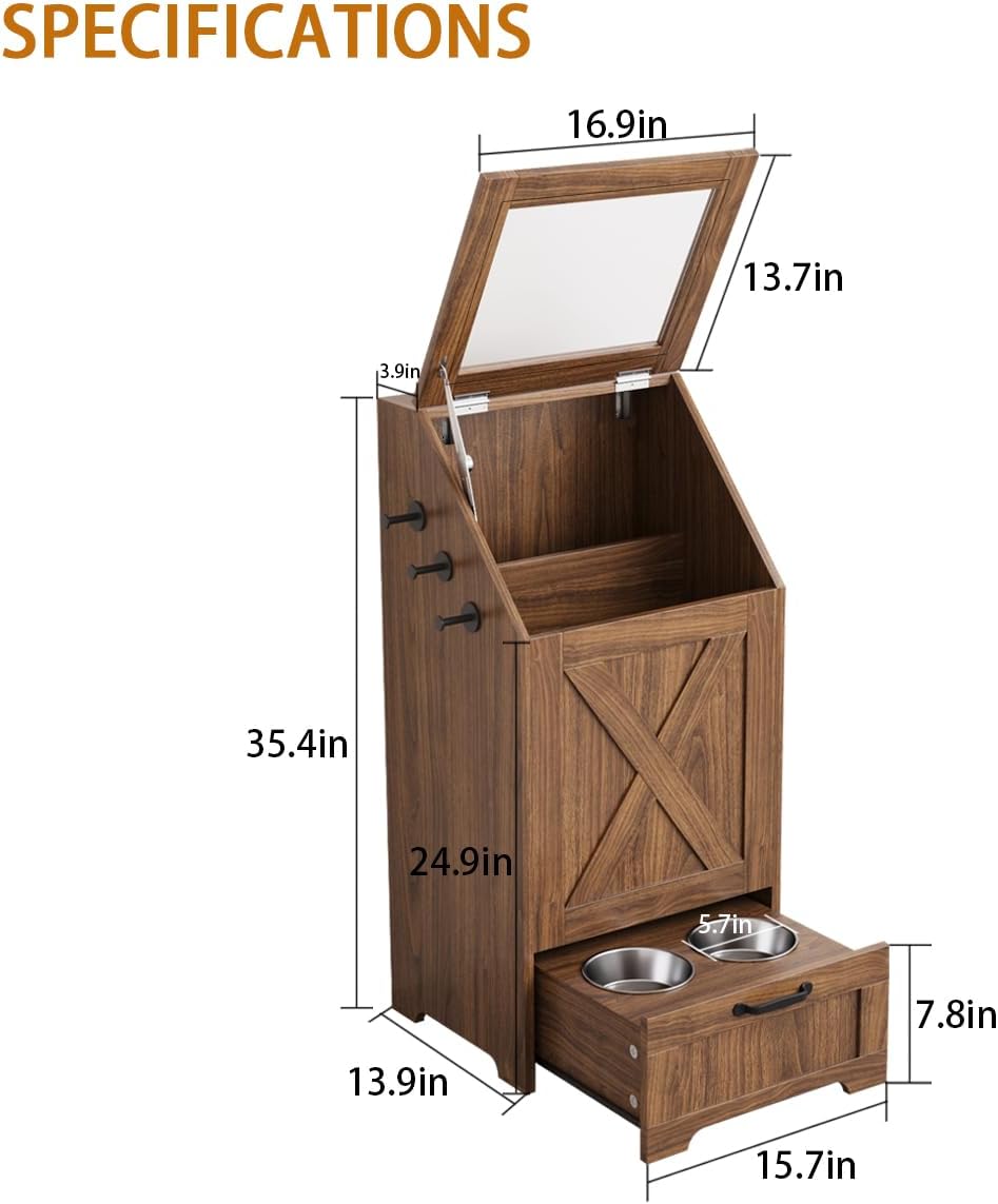 Dog Feeding Station with Storage Cabinet & 2 Elevated Bowls,Black