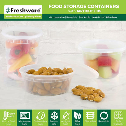 Food Storage Containers 32 oz Plastic Deli Containers with Lids, Slime, Soup, Meal Prep Containers | BPA Free | Stackable | Leakproof | Microwave/Dishwasher/Freezer Safe
