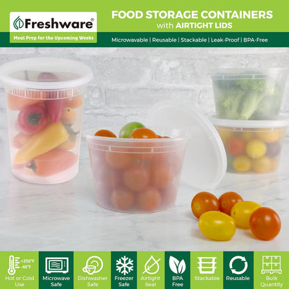 Food Storage Containers 32 oz Plastic Deli Containers with Lids, Slime, Soup, Meal Prep Containers | BPA Free | Stackable | Leakproof | Microwave/Dishwasher/Freezer Safe