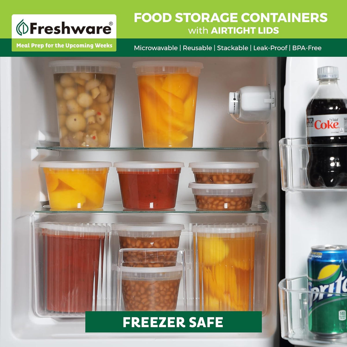 Food Storage Containers 32 oz Plastic Deli Containers with Lids, Slime, Soup, Meal Prep Containers | BPA Free | Stackable | Leakproof | Microwave/Dishwasher/Freezer Safe