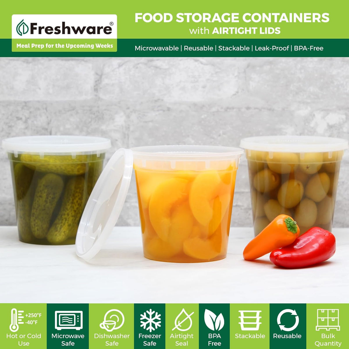 Food Storage Containers 32 oz Plastic Deli Containers with Lids, Slime, Soup, Meal Prep Containers | BPA Free | Stackable | Leakproof | Microwave/Dishwasher/Freezer Safe