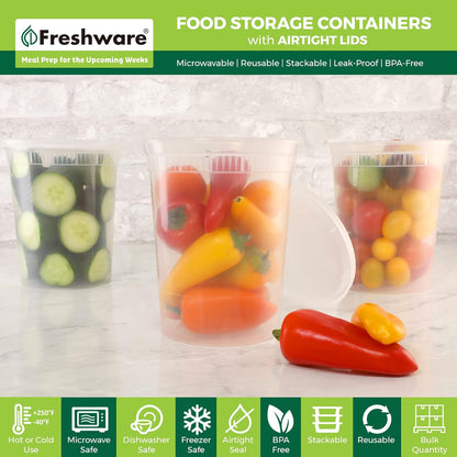 Food Storage Containers 32 oz Plastic Deli Containers with Lids, Slime, Soup, Meal Prep Containers | BPA Free | Stackable | Leakproof | Microwave/Dishwasher/Freezer Safe