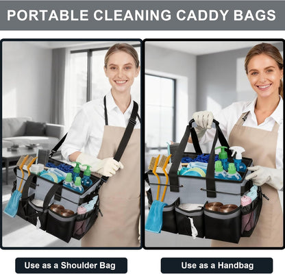Large Cleaning Caddy Bag 15" x 10½" x 9" Heavy-Duty Organizer Tote for Home, Housekeepers, Janitors Cleaning Caddy for Cleaning Supplies with Shoulder Strap & Multiple Pockets (Gray)