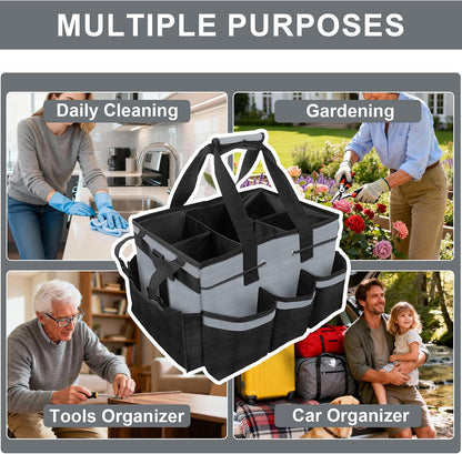 Large Cleaning Caddy Bag 15" x 10½" x 9" Heavy-Duty Organizer Tote for Home, Housekeepers, Janitors Cleaning Caddy for Cleaning Supplies with Shoulder Strap & Multiple Pockets (Gray)