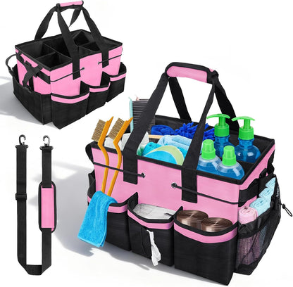 Large Cleaning Caddy Bag 15" x 10½" x 9" Heavy-Duty Organizer Tote for Home, Housekeepers, Janitors Cleaning Caddy for Cleaning Supplies with Shoulder Strap & Multiple Pockets (Gray)